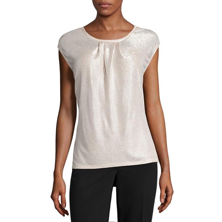 Liz Claiborne Short-sleeve Pleat Neck Shine T-shirt