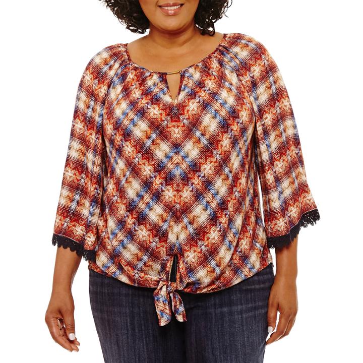 Lark Lane Fall Festival Chevron Tie Front Blouse-plus