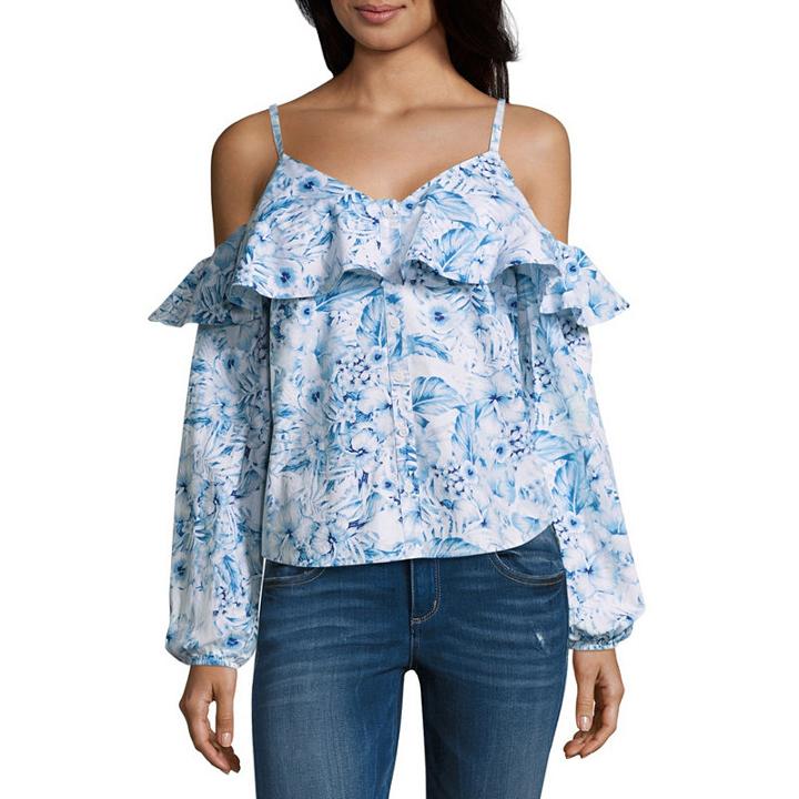 Belle + Sky Long Sleeve V Neck Poplin Blouse