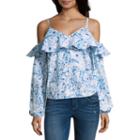 Belle + Sky Long Sleeve V Neck Poplin Blouse