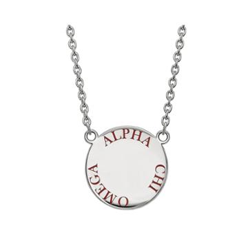 Sterling Silver Enamel Alpha Chi Omega Disc Pendant Necklace