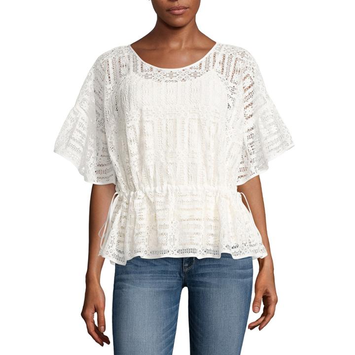 A.n.a Lace Fluttter Sleeve Peplum Blouse
