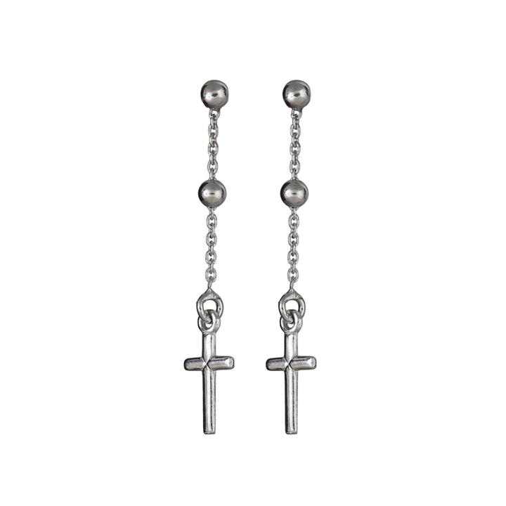 Sterling Silver Dangling Cross Rosary Earrings