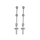 Sterling Silver Dangling Cross Rosary Earrings