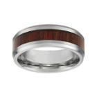 Mens Stainless Steel & Wood Inlay Band Ring