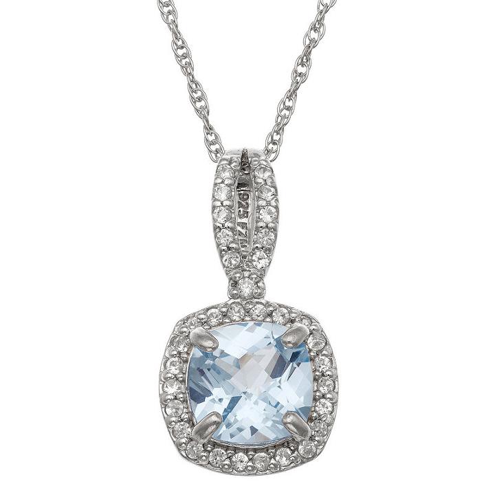 Womens Lab Created Blue Aquamarine Sterling Silver Pendant Necklace