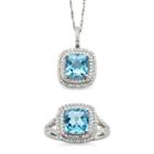 Genuine Blue Topaz & Lab-created White Sapphire Pendant Necklace & Ring Set