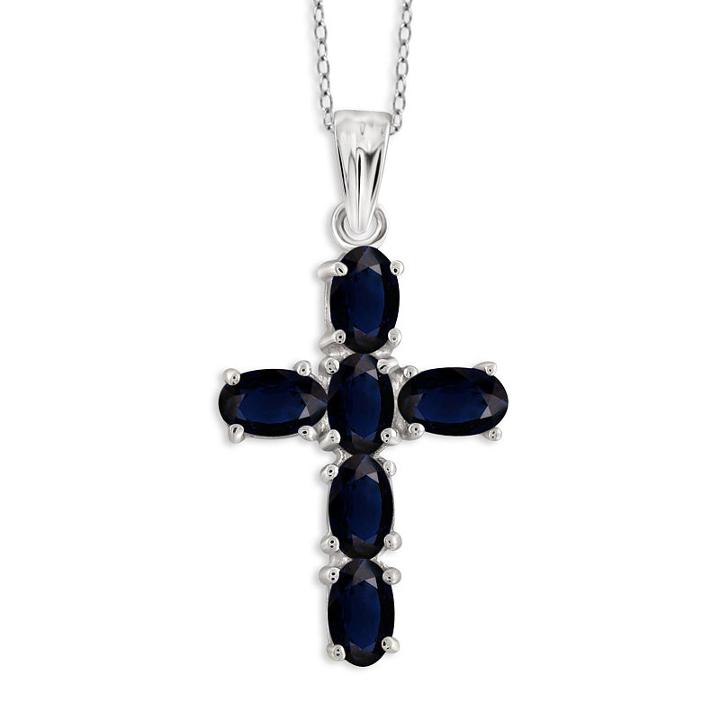 Womens Genuine Blue Sapphire Sterling Silver Pendant