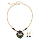 Mixit&trade; Gold-tone Black Murano Glass Heart Pendant Necklace And Earring Set
