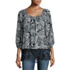Wallpapher Printed Lace Long Sleeve Top