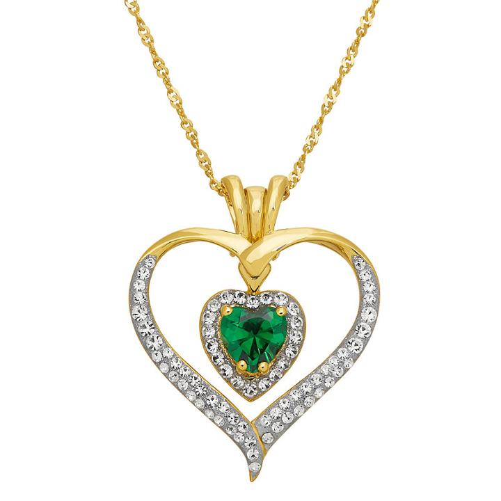 Womens Green Cubic Zirconia 14k Gold Over Silver Pendant Necklace
