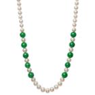 Womens 7mm Green Jade Cultured Freshwater Pearls Sterling Silver Round Strand Necklace