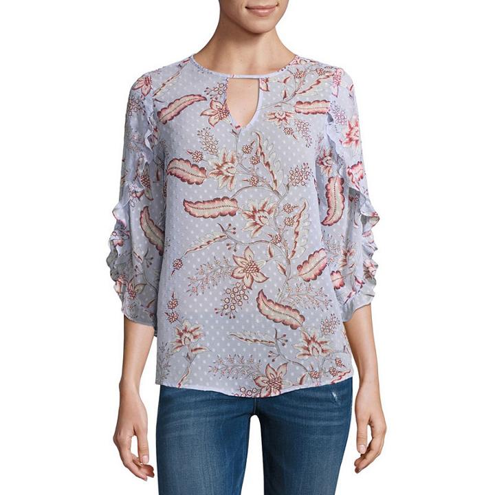 Belle + Sky 3/4 Slit Sleeve Ruffle Top