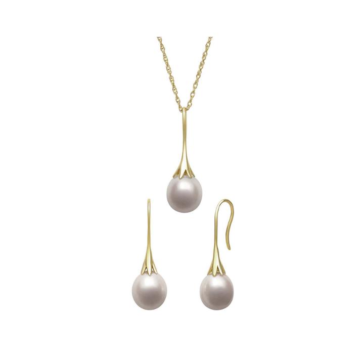 Cultured Freshwater Pearl Drop Earring And Pendant Necklace Set