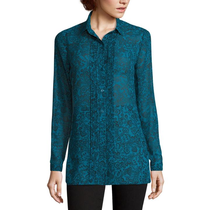 St. John's Bay Long-sleeve Pintuck Woven Tunic Shirt - Tall