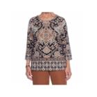 Alfred Dunner Jungle Love 3/4 Sleeve Crew Neck Medallion T-shirt-womens
