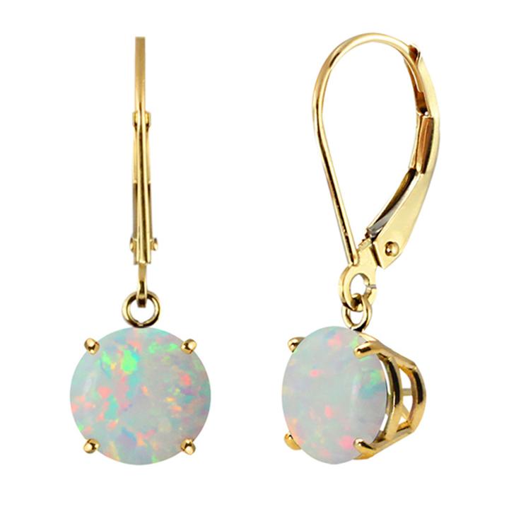 Lab-created Round Opal 10k Yellow Gold Leverback Dangle Earrings