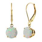 Lab-created Round Opal 10k Yellow Gold Leverback Dangle Earrings