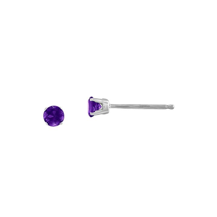 3mm Genuine Purple Amethyst 14k White Gold Stud Earrings