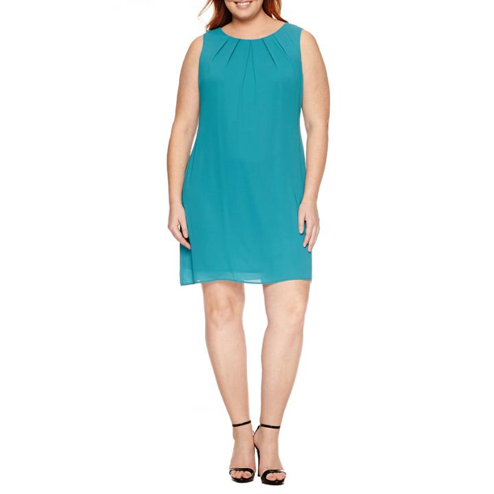 Worthington Sleeveless Pleat Neck Shift Dress-plus