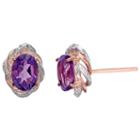 Diamond Accent Oval Purple Amethyst Sterling Silver Gold Over Silver Stud Earrings
