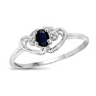 Womens Diamond Accent Sapphire Blue Sterling Silver Heart Delicate Ring
