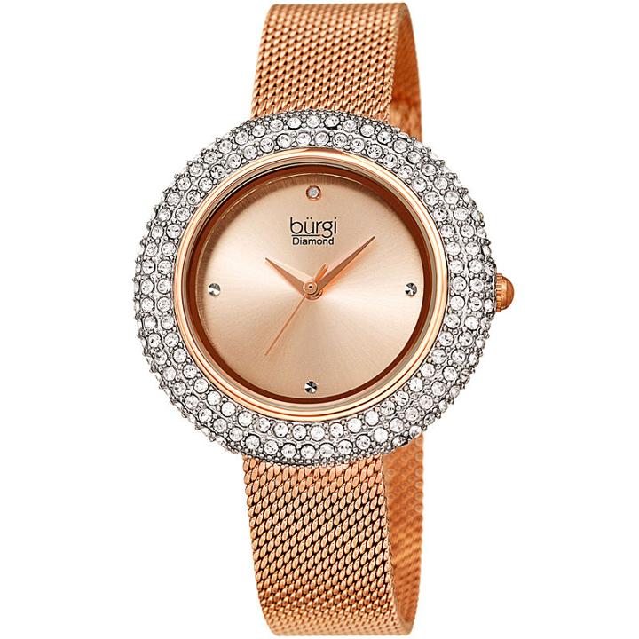 Burgi Womens Rose Goldtone Strap Watch-b-220rg