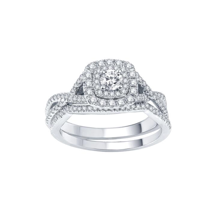 Modern Bride Signature 3/4 Ct. T.w. Certified White & Color-enhanced Blue Diamond Ring Set