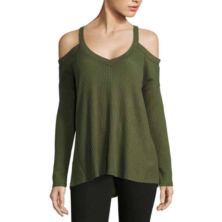 Self Esteem Long Sleeve V Neck T-shirt-womens Juniors
