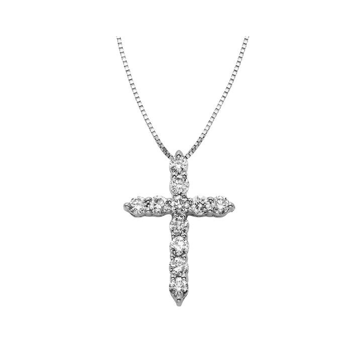 14k White Gold 1/2 Ct. T.w. Diamond Igl Certified Cross Pendant Necklace