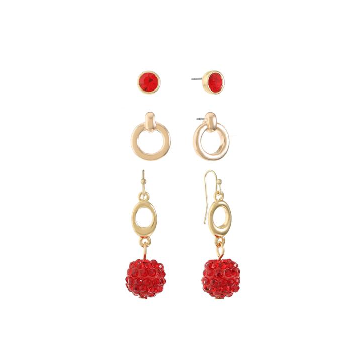Liz Claiborne Womens 3 Pair Red Jewelry Set