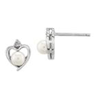 Diamond Accent White Pearl Sterling Silver 10mm Heart Stud Earrings