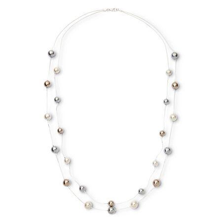 Vieste Silver-tone Pearlized Glass Bead 2-row Necklace