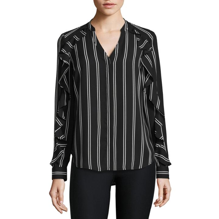 W Yoke Neck Ruffle Sleeve Top