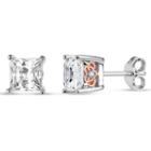 Sterling Silver Two-tone Square Filligree Sides Stud Earrings Featuring Swarovski Zirconia