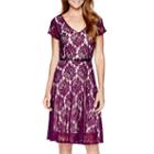 Danny & Nicole Short-sleeve Lace Fit-and-flare Dress