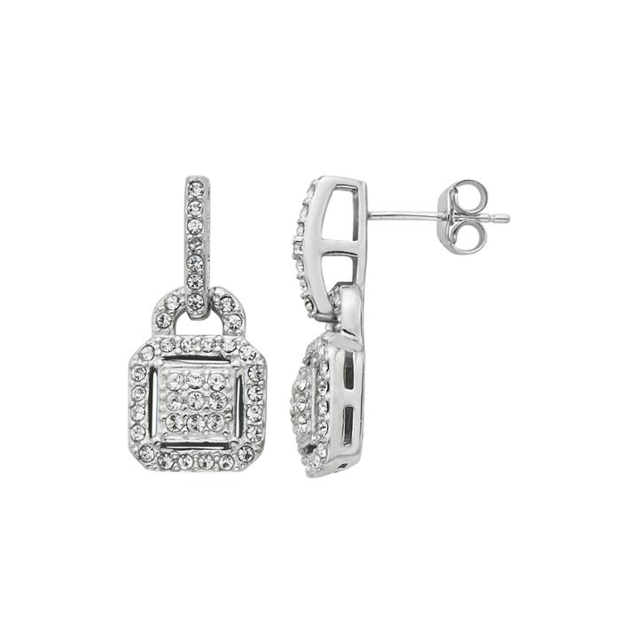 Diamond Glamour&trade; Diamond- And Crystal-accent Sterling Silver Square Halo Drop Earrings