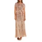 R & M Richards Short Sleeve Belted Evening Gown