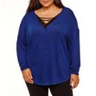 Bold Elements Cozy Lace Up V Neck Knit Blouse-plus