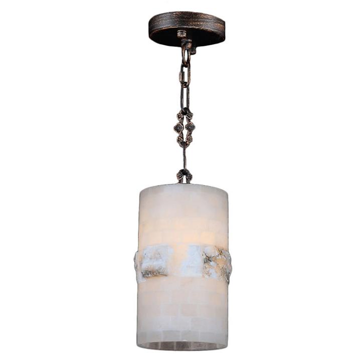 Pompeii Collection 1 Light Mini Flemish Brass Finish And Natural Quartz Round Pendant