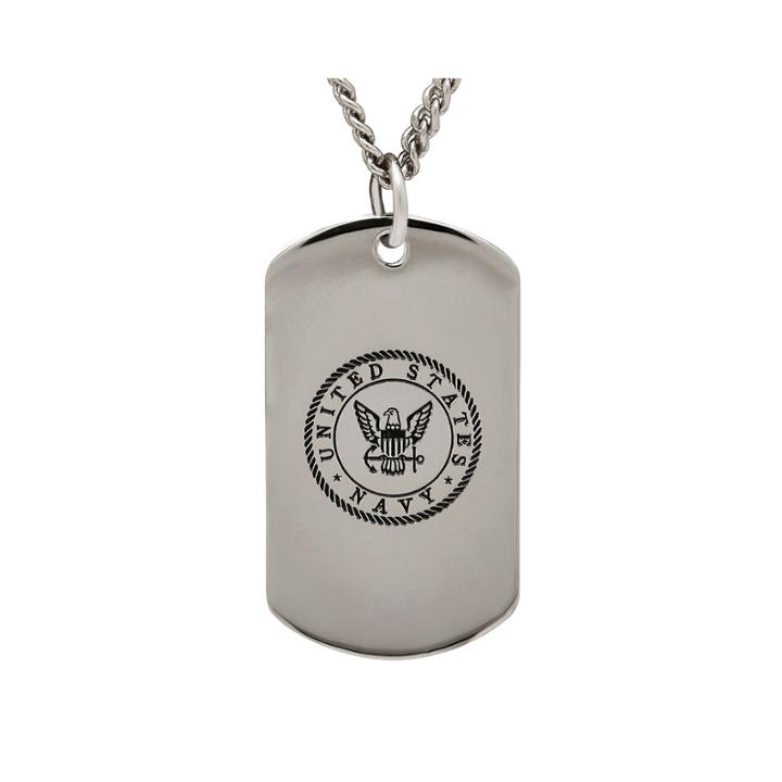 Navy Sterling Silver Dog Tag Pendant Necklace