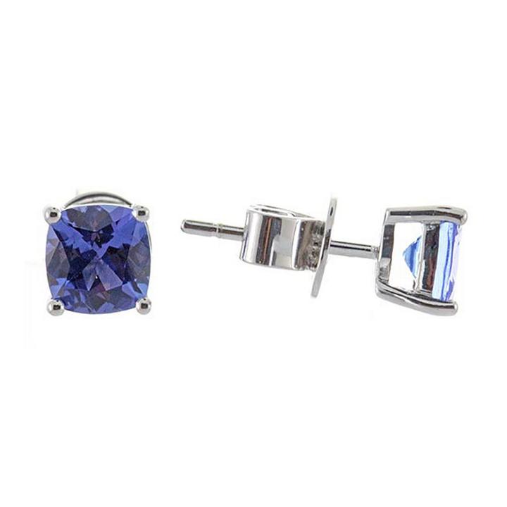 Genuine Blue Tanzanite 14k White Gold 6mm Stud Earrings