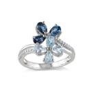 Genuine Sky And London Blue Topaz And 1/10 Ct. T.w. Diamond Flower Ring