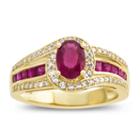 Womens 1/3 Ct. T.w. Diamond And Red Lead Glass-filled Ruby Ring In 10k Gold