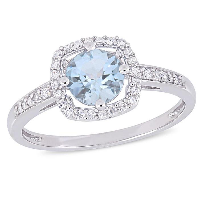 Womens 1/7 Ct. T.w. Blue Aquamarine 10k Gold Cocktail Ring