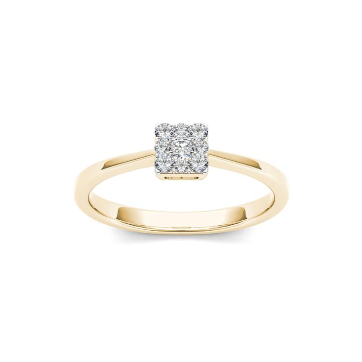 1/6 Ct. T.w. Diamond Square Cluster 10k Yellow Gold Engagement Ring