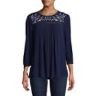 St. John's Bay 3/4 Sleeve Crew Neck Woven Embroidered Floral Blouse