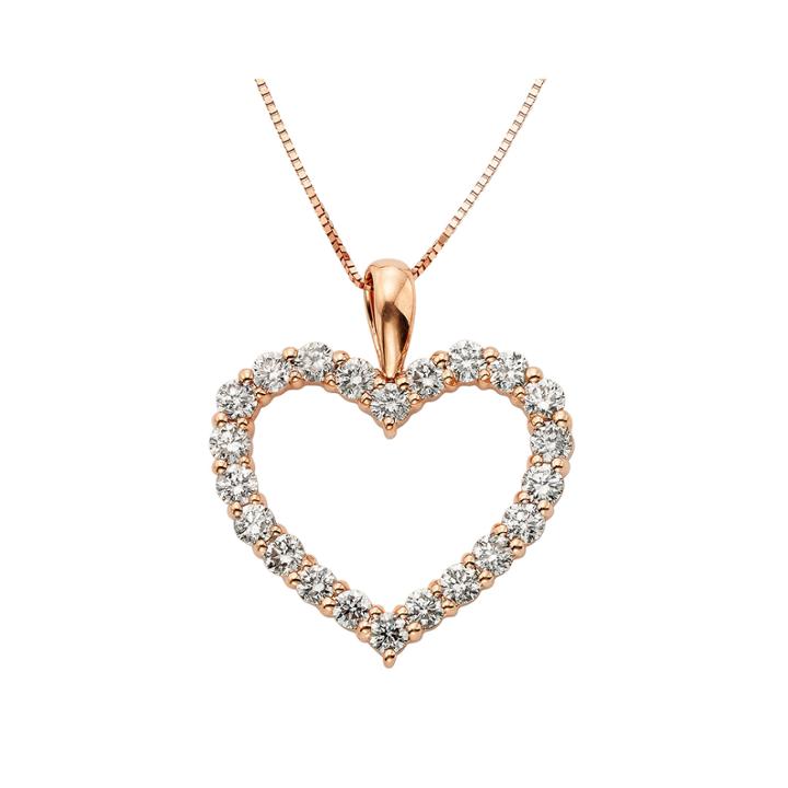 14k Rose Gold Diamond Certified Heart Pendant Chain