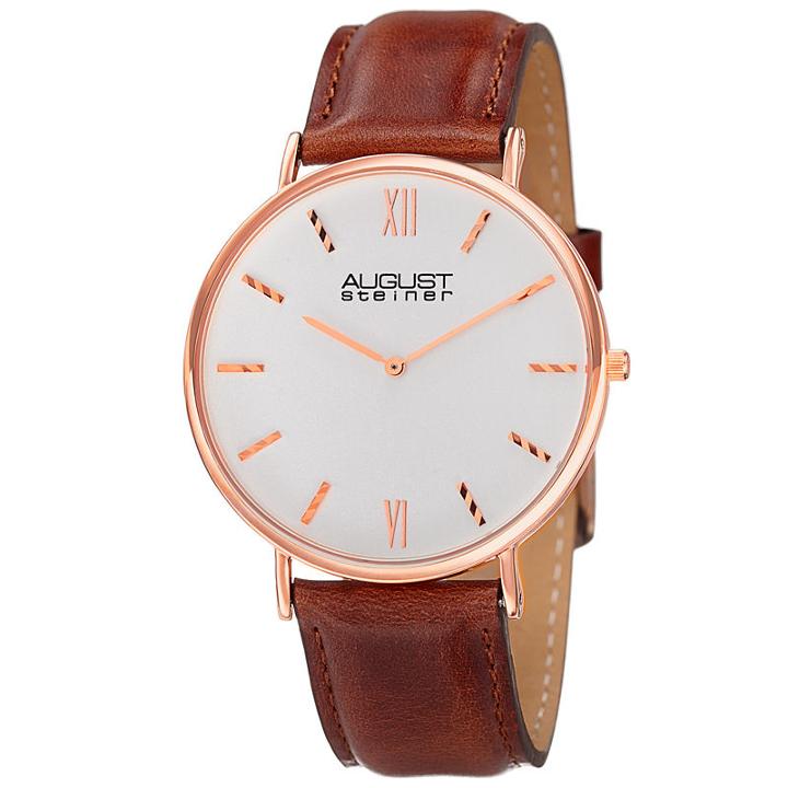 August Steiner Mens Brown Strap Watch-as-8166rgbr