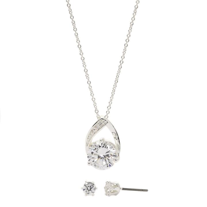 Sparkle Allure Cubic Zirconia Round Stone Pave Pendant With Earrings